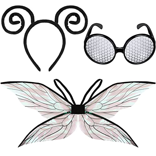 Bug Antenna Headband and Glasses Holographic Fly Wings Set