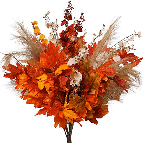 Fall Decor Artificial Orchid Maple Leaves Stems Set