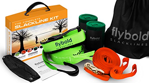 flybold Slackline Kit - 57 ft Kids Backyard Slack Line Equipment