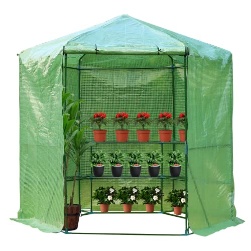 Erommy 7.5FT Portable Greenhouse - Hexagonal Walk-in Green House Kit