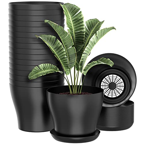Whonline Plastic Flower Pots for Plants with Drainage Holes and Saucers