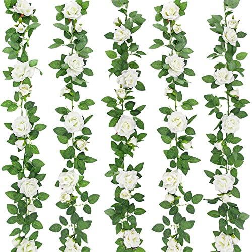 ZIFTY 5Pcs White Flower Rose Garland Fake Vines