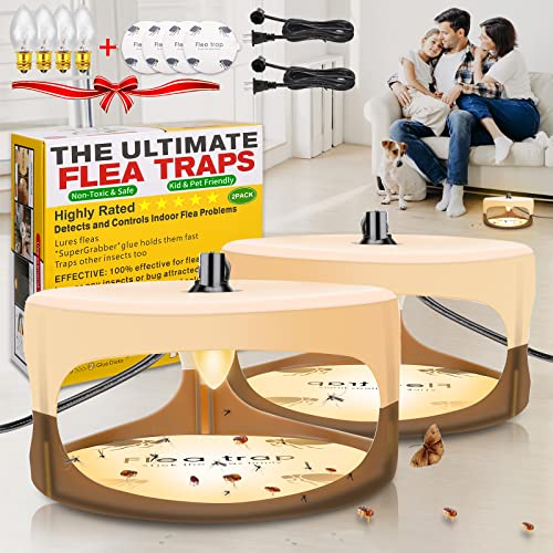 Flea Trap Indoor Pest Control Trapper Insect Killer with Glue Discs and Light Bulbs