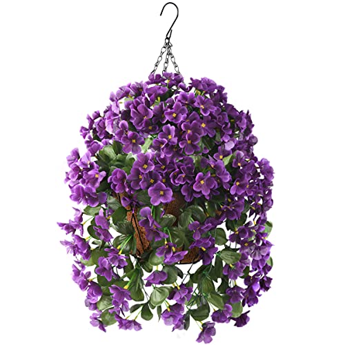 Artificial Hanging Flowers in Basket for Patio Garden Decor (Purple)