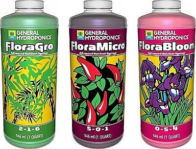 General Hydroponics Flora Grow, Bloom, Micro Combo Fertilizer Set