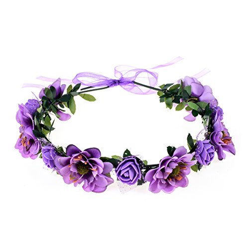 June Bloomy Rose Flower Crown Headband (Purple)