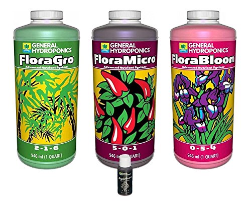 General Hydroponics FloraGro, FloraBloom, FloraMicro Set + 1oz Rapidstart, 1 Quart Combo Pack Fertilizer