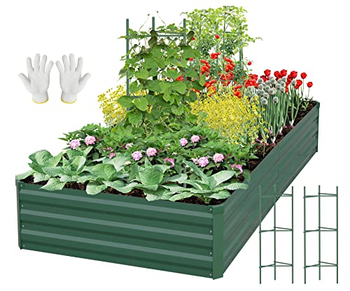 SONFILY Galvanized Raised Garden Bed with Tomato Cages