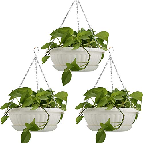 Large Hanging Planters with Drainage Hole & Tray (Pack 3)