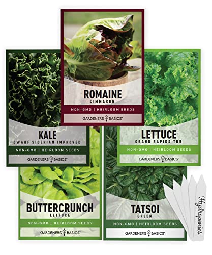 Hydroponic Seeds 5 Variety Pack - Tatsoi, Kale, Buttercrunch, Romaine and Loose Leaf Lettuce Seeds