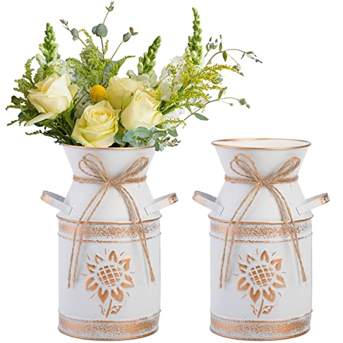 Shabby Chic Milk Can Vase - Rustic Flower Vase Table Centerpieces Decor