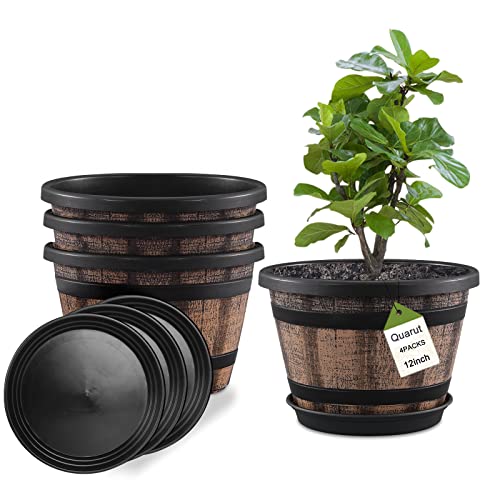 Large Whiskey Barrel Planters with Drainage Holes & Saucer
