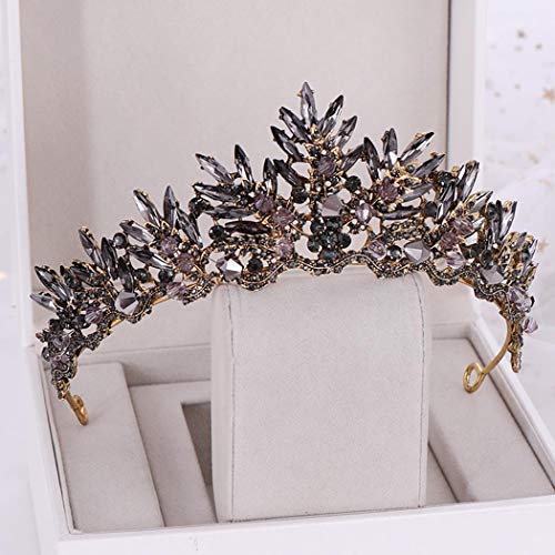 Salliy Baroque Crown Black Bridal Crystal Tiara Crown Gothic Wedding Headpiece Vintage Queen Hair Accessories