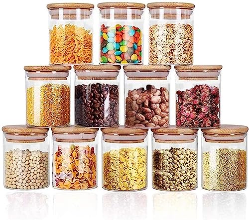 Yibaodan Glass Jars - 9OZ, 12 Set with Bamboo Airtight Lids and Labels