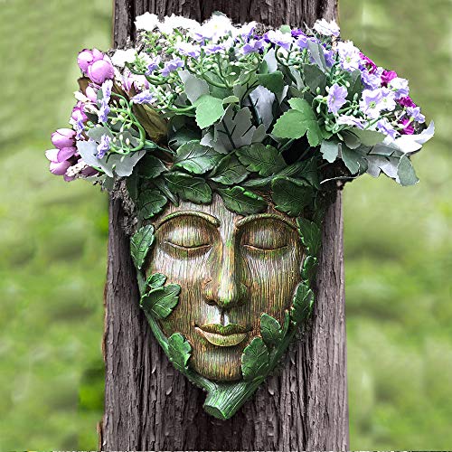 Vibrant Green Man Tree Face Sculpture for Outdoor Decoration
