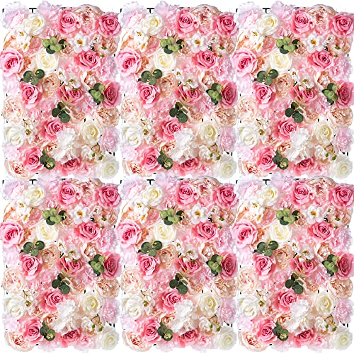 Silk Rose Flower Wall Panel Decor - 6 Pcs Pink Floral Backdrop
