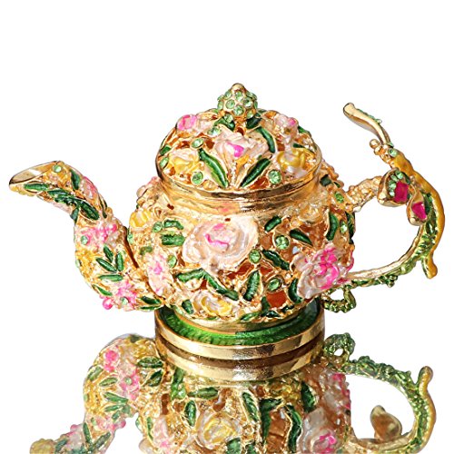 Flower Teapot Trinket Box - Hand-Painted Figurine Collectible Ring Holder