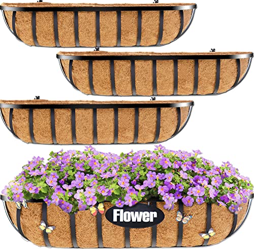 HFHOME 24" Window Box Deck Railing Planter with Coco Liners