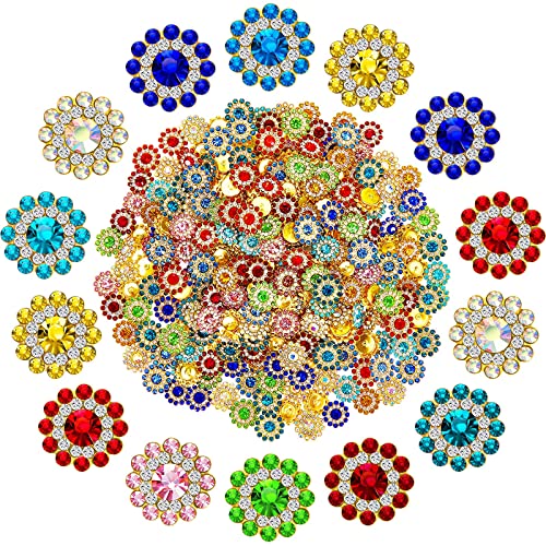 WILLBOND Flower Buttons with Rhinestones for DIY Crafts