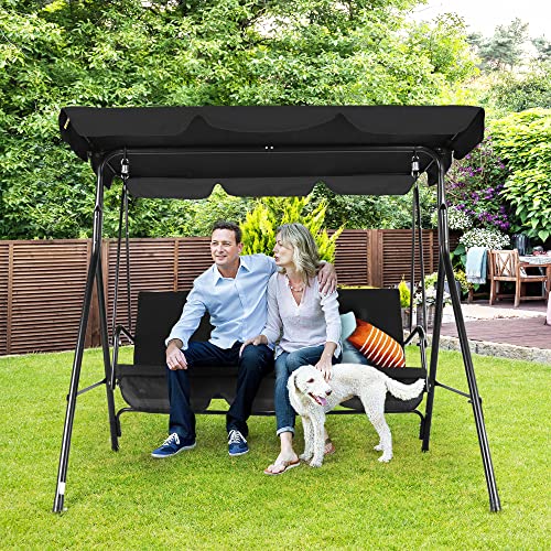 Outdoor Porch Swing with Adjustable Canopy