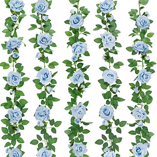 Blue Rose Garland Fake Flower Vines for Garden and Wedding Decor