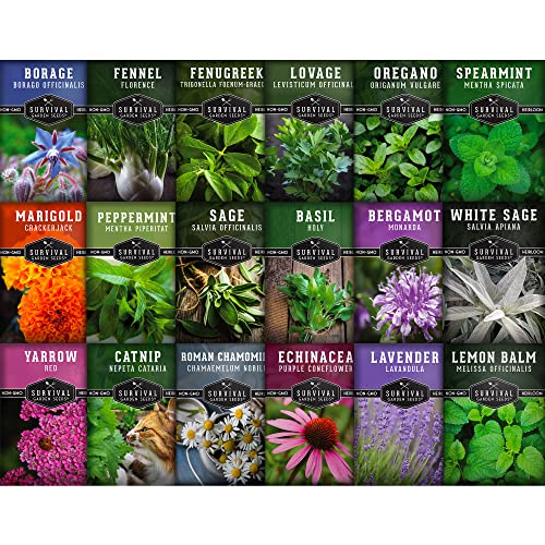 Assortment of 18 Medicinal Herb Seed Packets for Herbal Teas & Medicinal Uses
