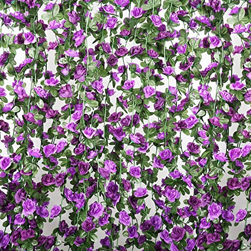 OceanWings Purple Floral Garland Fake Rose Vine