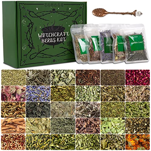 Magic Herbs Kit for Beginner Witches - 30 Pack of Dried Herbs with Metal Spoon