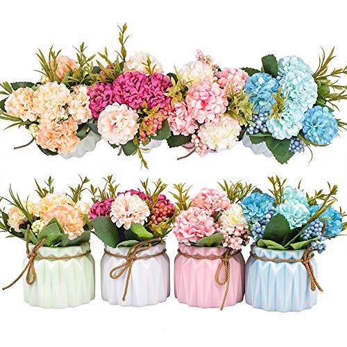 Mini Fake Hydrangea in Pot - Set of 4